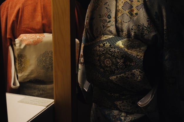 A close-up of a modern hanbok design displayed in a boutique window in Los Angeles, highlighting the intricate detailing and contemporary fabrics used, appealing to a fashion-conscious audience.
