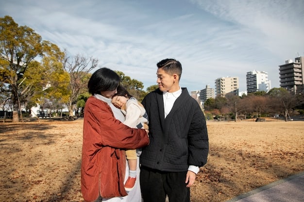 A split image contrasting Korean and American families. On one side, a Korean family is shown studying together at a table, emphasizing the value of education. On the other side, an American family is seen playing outdoors, highlighting the importance of play and individual expression.
