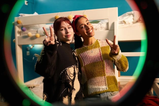 A diverse group of K-Pop reaction video creators brainstorming ideas in a brightly lit studio, each with a unique style and personality, showing the variety of niches within the genre.