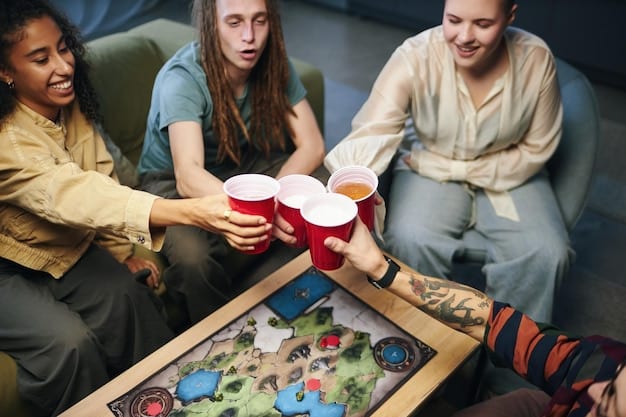 A close-up shot of hands engaged in a board game at a geek meetup, with various game pieces and cards visible on the table. The focus is on the interaction and friendly competition between the players.