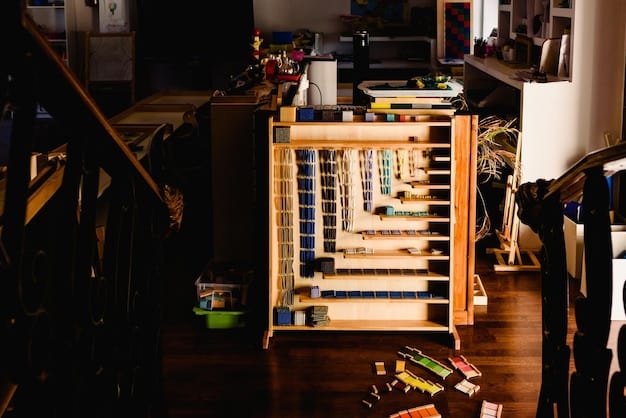 A well-organized workbench featuring various tools and materials for building an arcade cabinet, including wood panels, a jigsaw, a drill, screws, and sandpaper. The focus is on the DIY aspect of the project, highlighting the tools and equipment needed for construction.