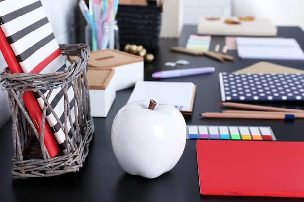 A well-organized workspace showing a variety of cosplay materials. There are rolls of fabric in different colors and textures, sheets of EVA foam, containers of paints and adhesives, and various tools such as sewing machines, heat guns, and cutting mats. The workspace is brightly lit and orderly, highlighting the diversity and preparation involved in crafting a high-quality cosplay.