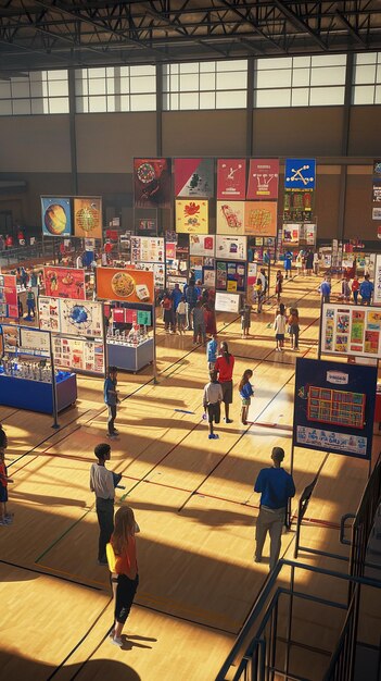 A bustling exhibit hall at Comic Con, showcasing a variety of booths with vendors selling comic books, action figures, and artwork. Attendees are browsing and making purchases, with a focus on the excitement of discovering exclusive merchandise.