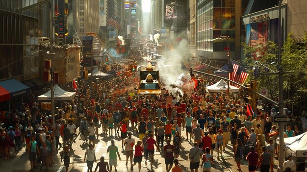 A bustling scene from a comic con in the United States, filled with vendors selling various geek collectibles, and attendees dressed in cosplay. The image captures the energy and excitement of the event.
