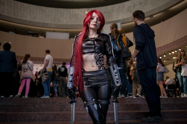 A long shot of a cosplay gathering at a convention; hundreds of cosplayers mingling, posing for photos, and networking with each other, highlighting the excitement and camaraderie that defines the social cosplay scene.