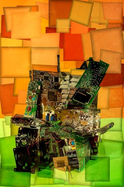 A close-up shot of a vintage computer motherboard, highlighting the intricate circuitry and aged components. The image captures the essence of retro technology and the complexity of early computing hardware.