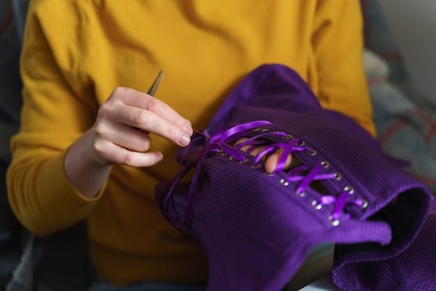 A cosplayer working on a sewing machine, meticulously crafting a piece of their costume The focus is on the craftsmanship and attention to detail involved in creating a cosplay.