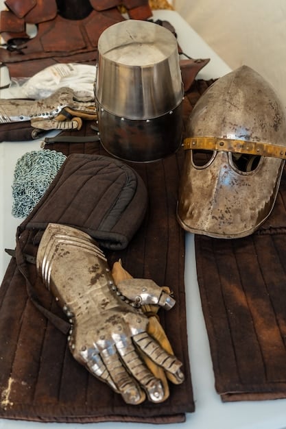 A close-up of a cosplayer meticulously crafting a piece of armor for their costume. The cosplayer is using various tools and materials, and their workspace is filled with other costume components.