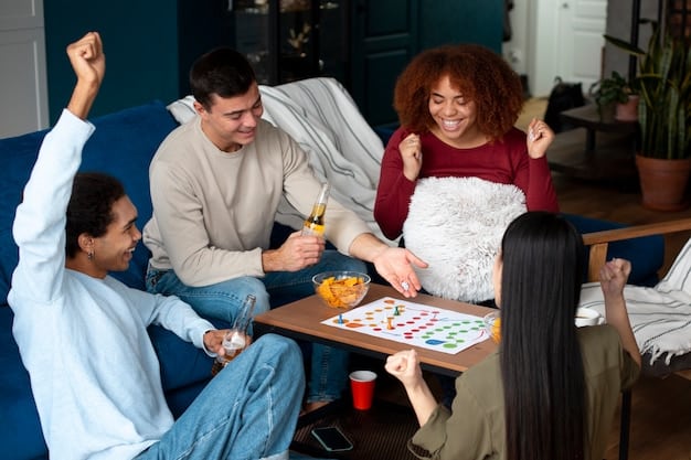 People engrossed in playing a strategic board game at a meetup event, surrounded by snacks and gaming paraphernalia.