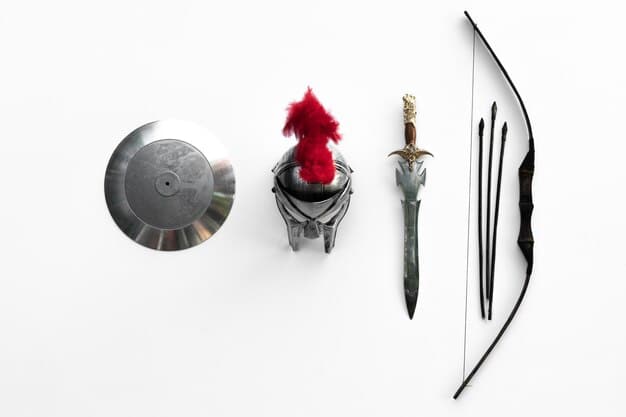 A photograph showcasing a variety of cosplay props, including swords, shields, and magical staffs, meticulously crafted from various materials like foam, wood, and plastic. The image illustrates the creativity and attention to detail involved in creating authentic and visually stunning cosplay accessories.