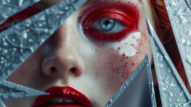 A close-up shot of a cosplayer meticulously applying makeup to achieve a character's distinctive look.