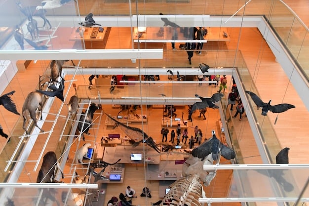 A wide shot of a convention hall filled with cosplayers and photographers, with various characters and poses on display. The lighting is bright, and the image captures the lively atmosphere of the event.