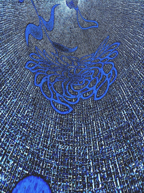 Digital art showing an abstract representation of data and code that blend to create visual art.