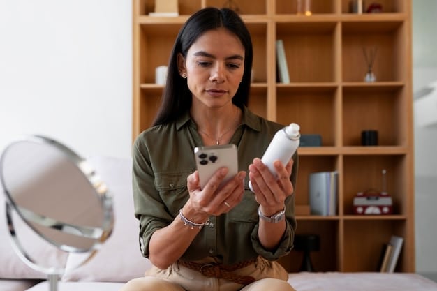 A woman in the US comparing a K-beauty product side-by-side with an American skincare product, showcasing the adaptation of Korean skincare philosophies.
