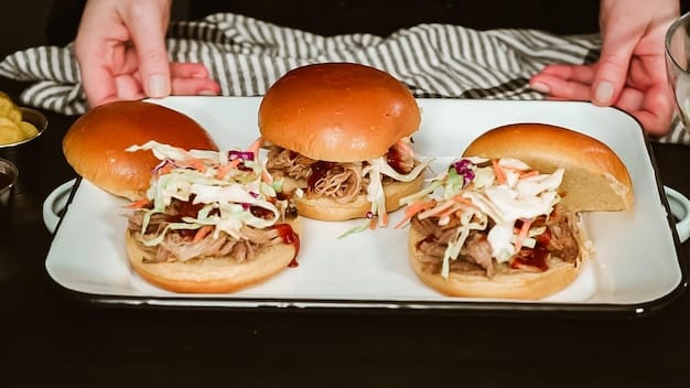 A close-up of bulgogi burgers, showing the juicy marinated beef topped with kimchi slaw and gochujang mayo, served on toasted brioche buns.