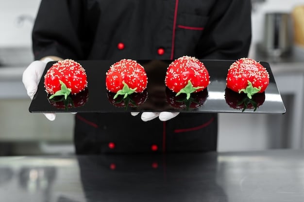 Close-up shot of a chef in a modern kitchen meticulously plating kimchi arancini, showcasing the attention to detail and artistic presentation of Korean fusion cuisine.