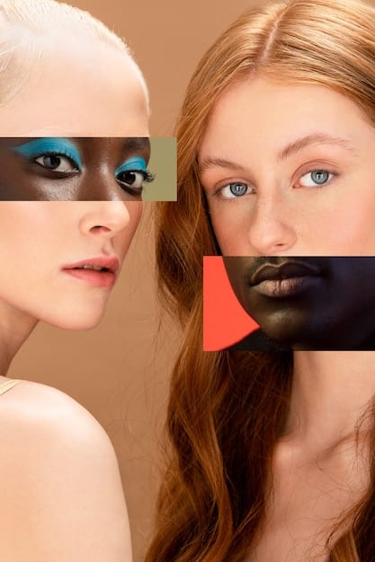 A split-screen image showing the evolution of makeup trends in the US. On one side, traditional heavy coverage makeup. On the other side, a dewy 