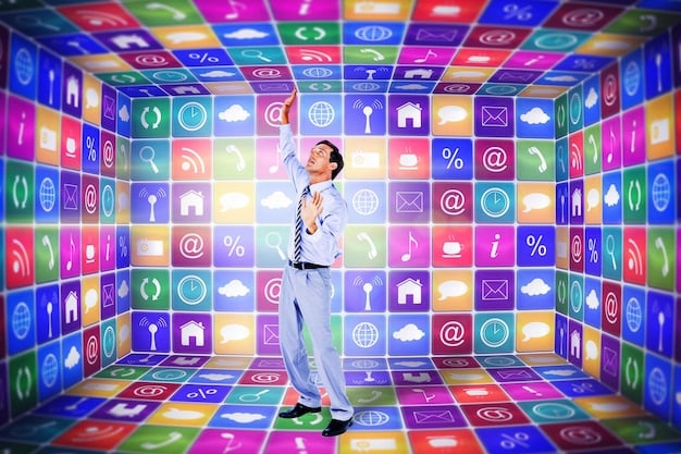 A digital artwork showcasing various social media icons like Twitter, Instagram, Facebook, and TikTok arranged around a K-Pop album cover. The vibrant colors of the album blend seamlessly with the eye-catching icons. This visual embodies the crucial role social media plays in the promotion and amplification of K-Pop music, illustrating how fans and groups leverage social platforms to increase visibility and engagement.