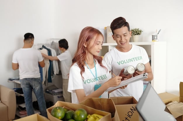 A group of fans assembling care packages to donate to a local charity in the name of their favorite K-Pop group, showcasing a project with a charitable aspect.