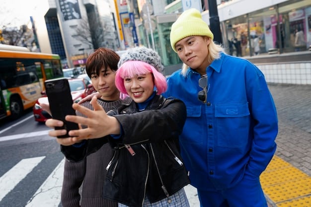 A diverse group of K-Pop idols, representing various ethnicities and nationalities, collaborating on a music video set in a futuristic, multicultural city.