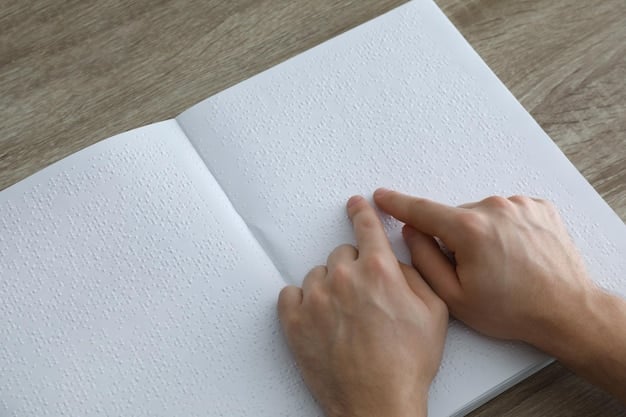A close-up shot of a hand pointing to a word in a Korean textbook, with a focus on the Hangul characters. The background is blurred, suggesting a busy study environment with other books and learning materials.