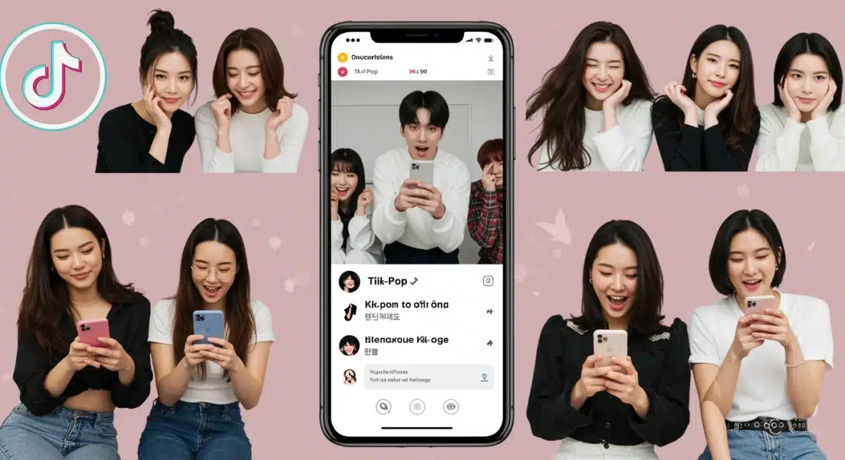K-Pop fan engaging with interactive content on a smartphone, showcasing social media challenges and community engagement.