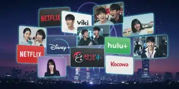Vibrant K-drama streaming landscape in US 2025, showing diverse content across platforms.