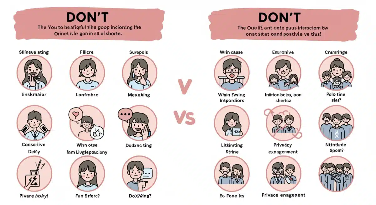 Visual guide outlining positive and negative K-Pop fan behaviors online.