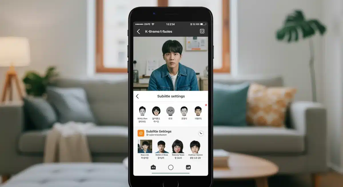 Smartphone displaying K-drama streaming app with subtitle settings highlighted.