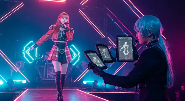 K-Pop idol cosplay with futuristic tech gadgets
