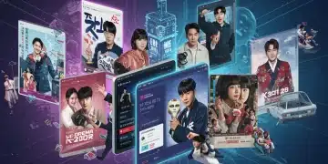 Futuristic streaming interface showcasing diverse K-drama genres in 2026