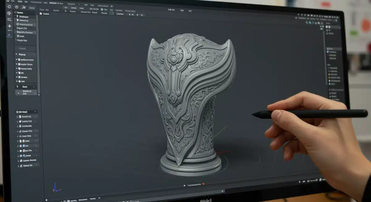 3D modeling software interface with K-Drama prop design being created.