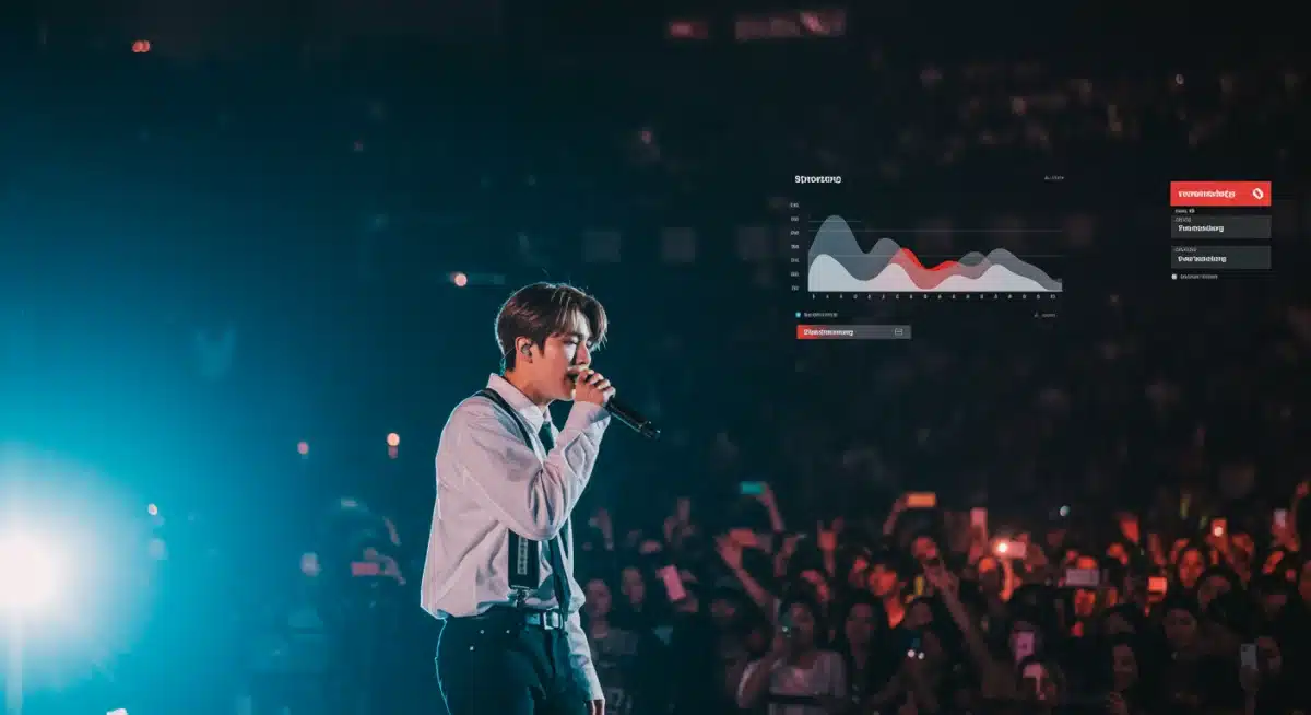 Dynamic solo K-Pop artist captivating an audience during a live performance, symbolizing their growing global influence.