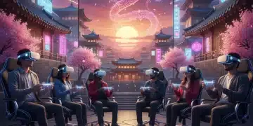 Gamers in VR headsets experiencing immersive K-Culture virtual reality