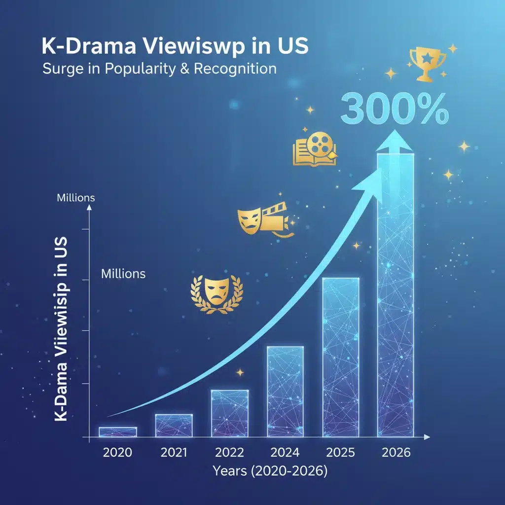 Infographic depicting the surge in K-drama viewership and critical acclaim in the US
