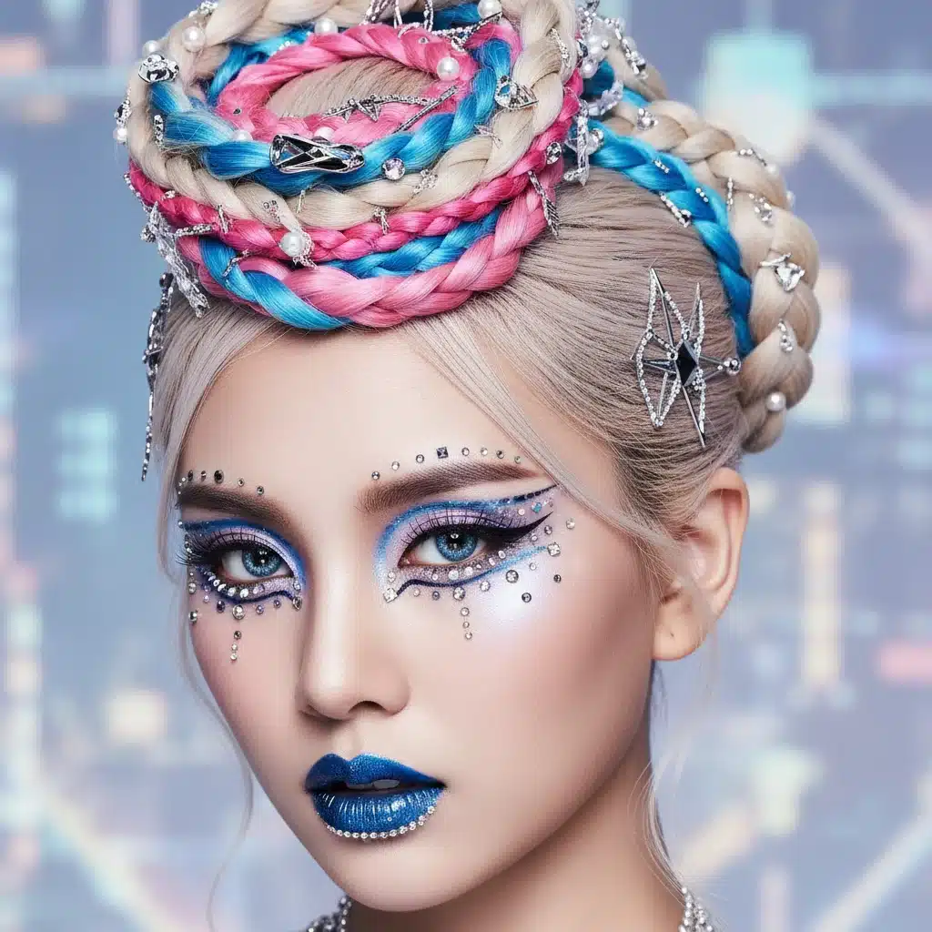K-Pop idol with avant-garde makeup and intricate styling, highlighting detailed visual artistry in music videos.