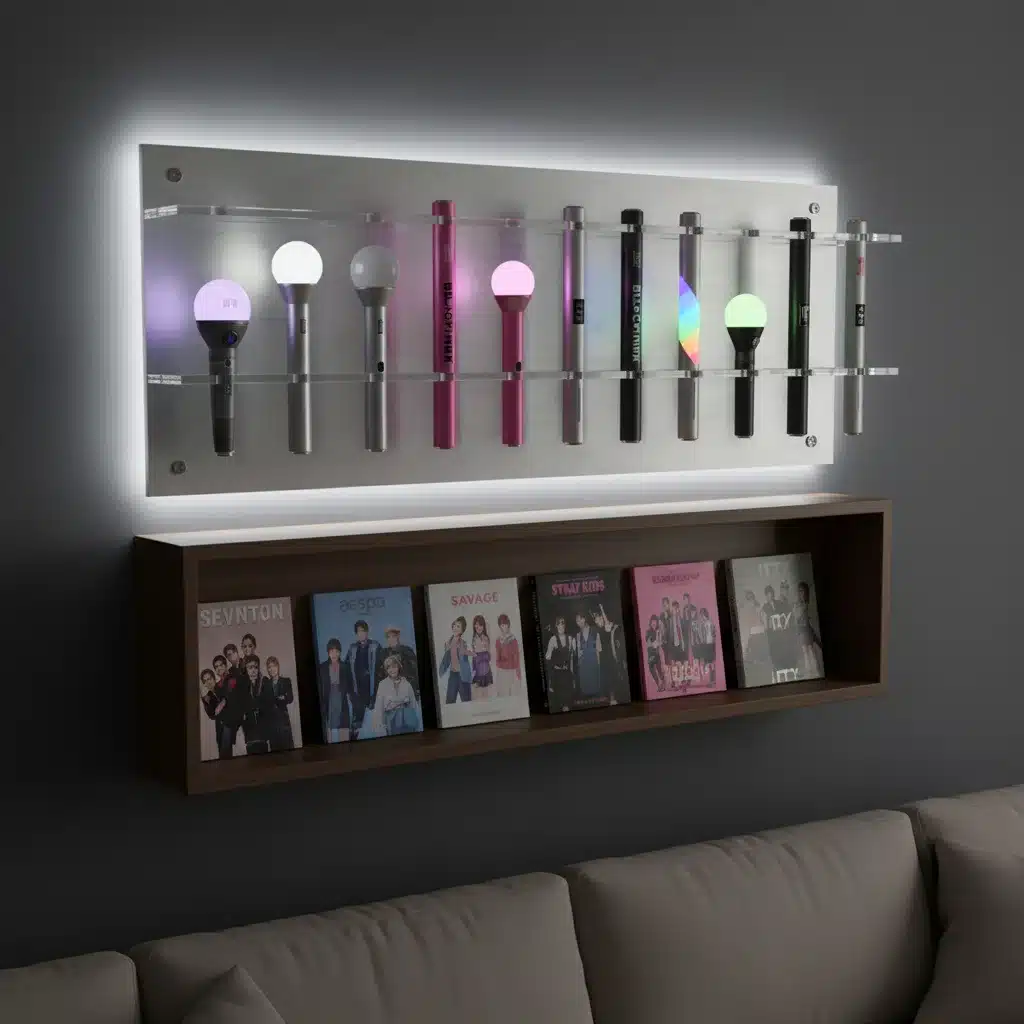 K-Pop lightstick and album display shelf with custom lighting