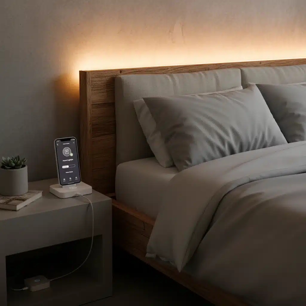Smart LED strip lighting controlled by a smartphone, creating a K-Drama ambiance.