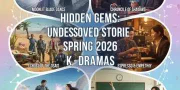 Collage of six diverse K-Drama scenes, representing underrated gems of Spring 2026, with a vibrant and intriguing aesthetic.
