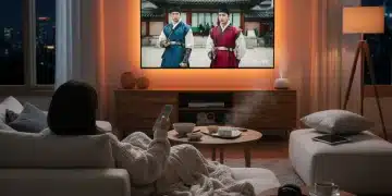 Person watching K-Drama on large screen with immersive tech