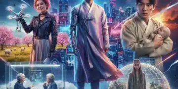 Diverse K-drama characters breaking stereotypes, vibrant and modern aesthetics.