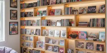 Organized K-Pop album collection on shelves with clear cases