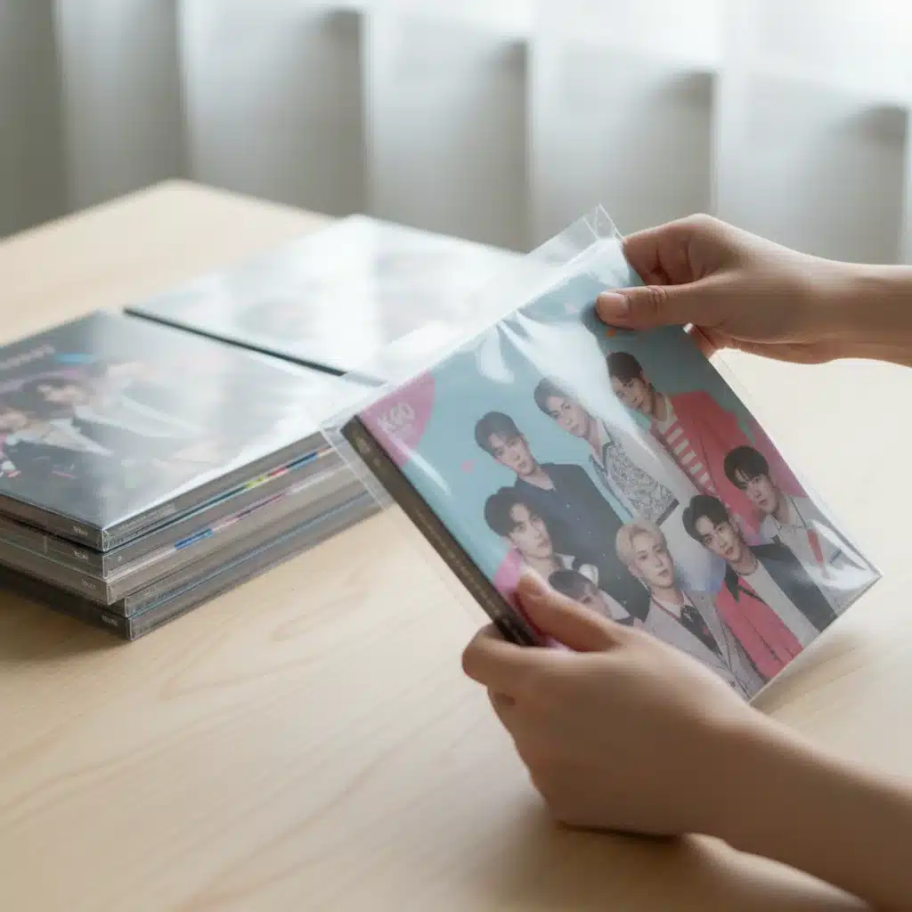 Fan protecting K-Pop album with clear sleeve
