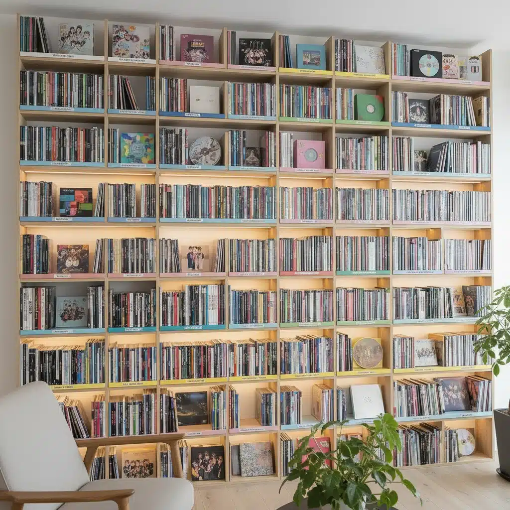 Modular shelving unit for K-Pop albums, organized by group