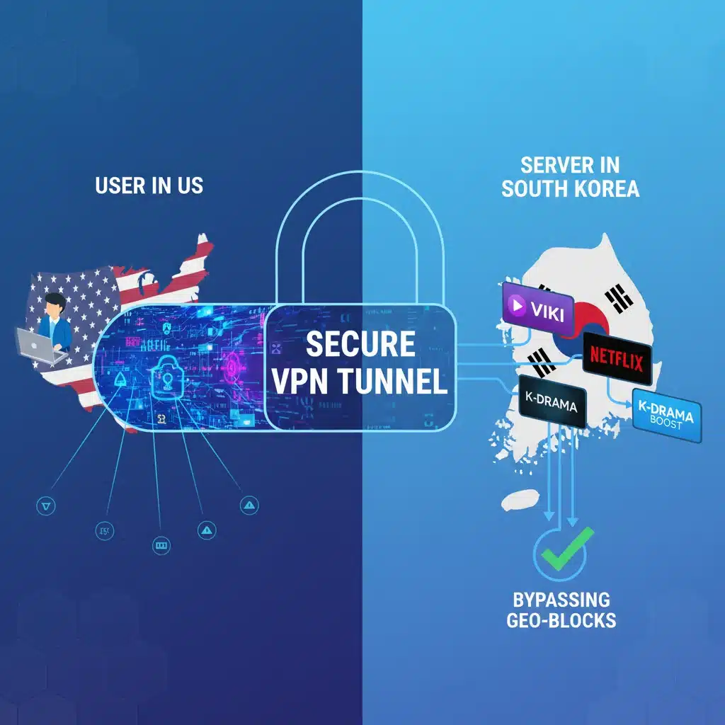 VPN tunnel for K-Drama streaming geo-block bypass