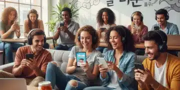 Young adults in US learning Korean using language apps on mobile devices