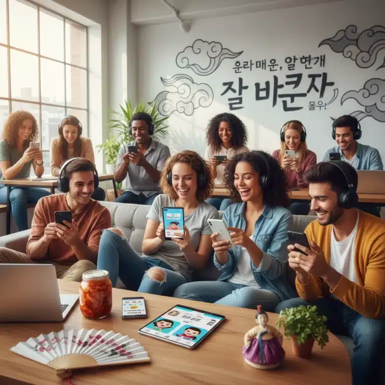 Young adults in US learning Korean using language apps on mobile devices
