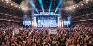 K-Pop fans cheering at a concert, illustrating global reach