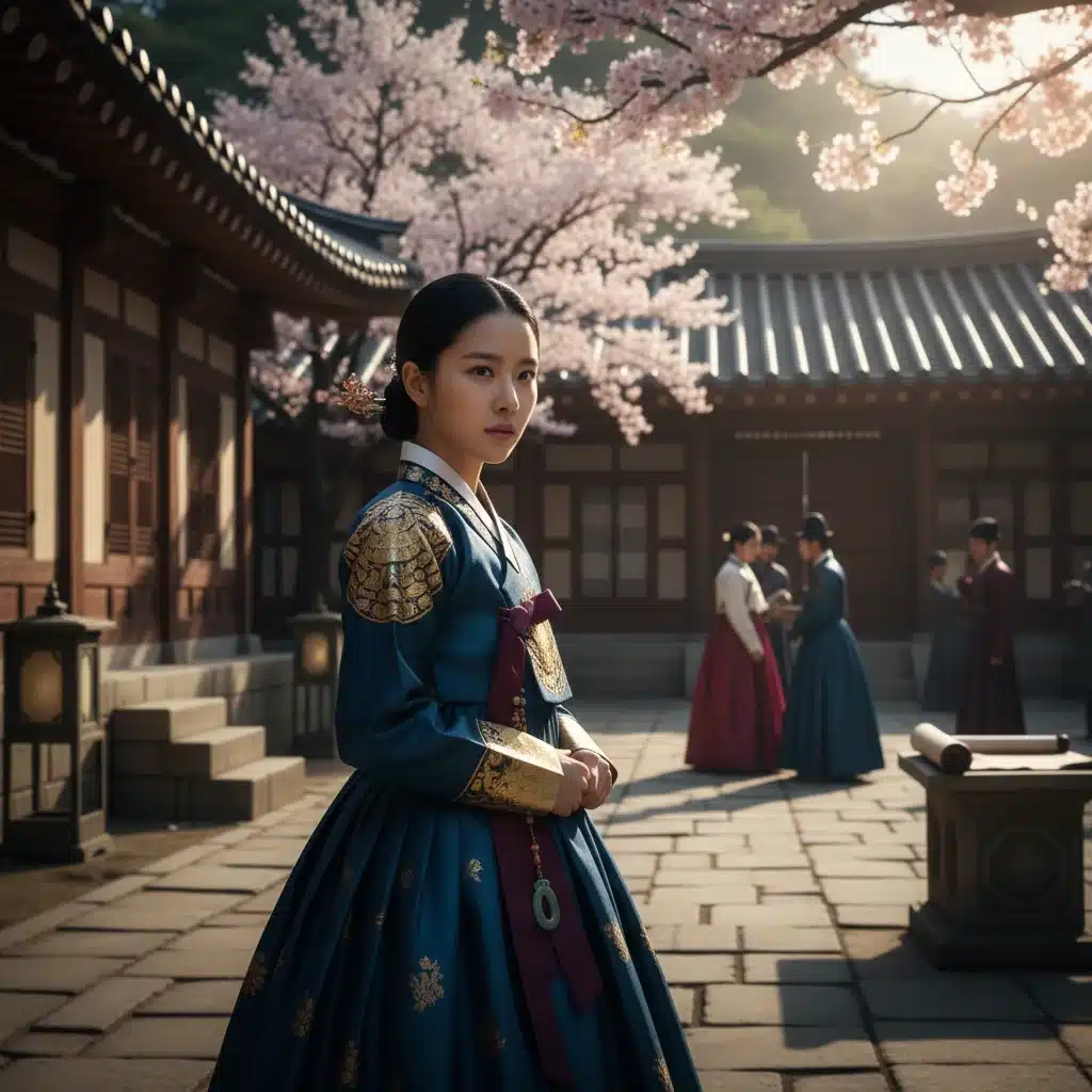 Still from a historical K-drama featuring a determined protagonist in a palace setting