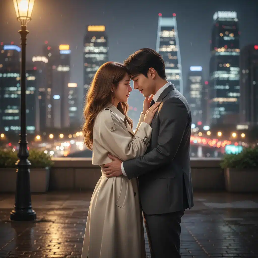Urban K-drama scene with two characters sharing an emotional moment at night